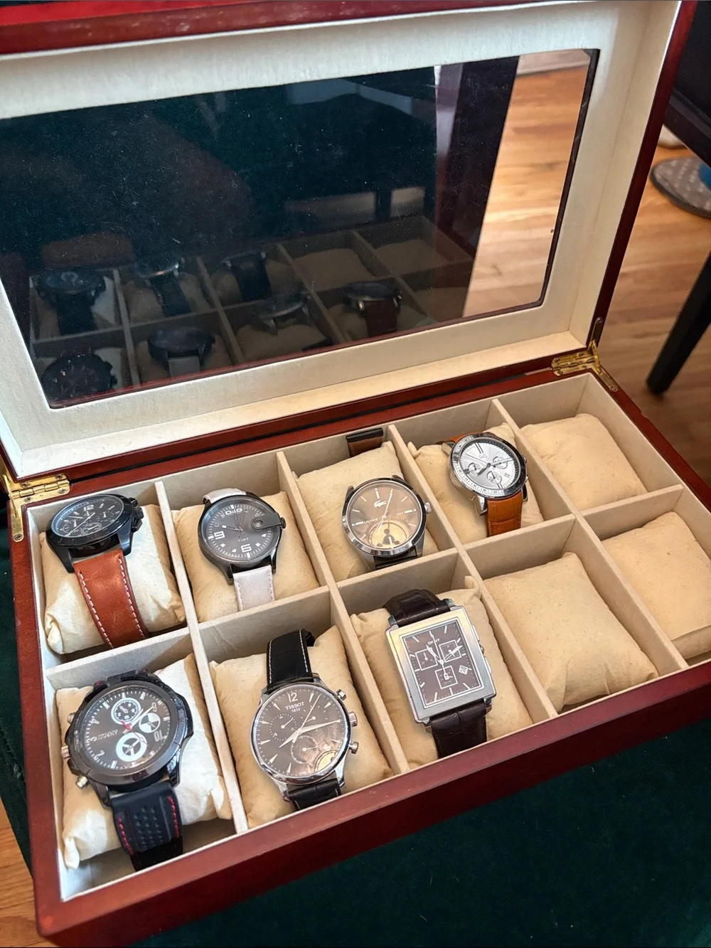 Men's Brown Wood Watch Box with four watches
